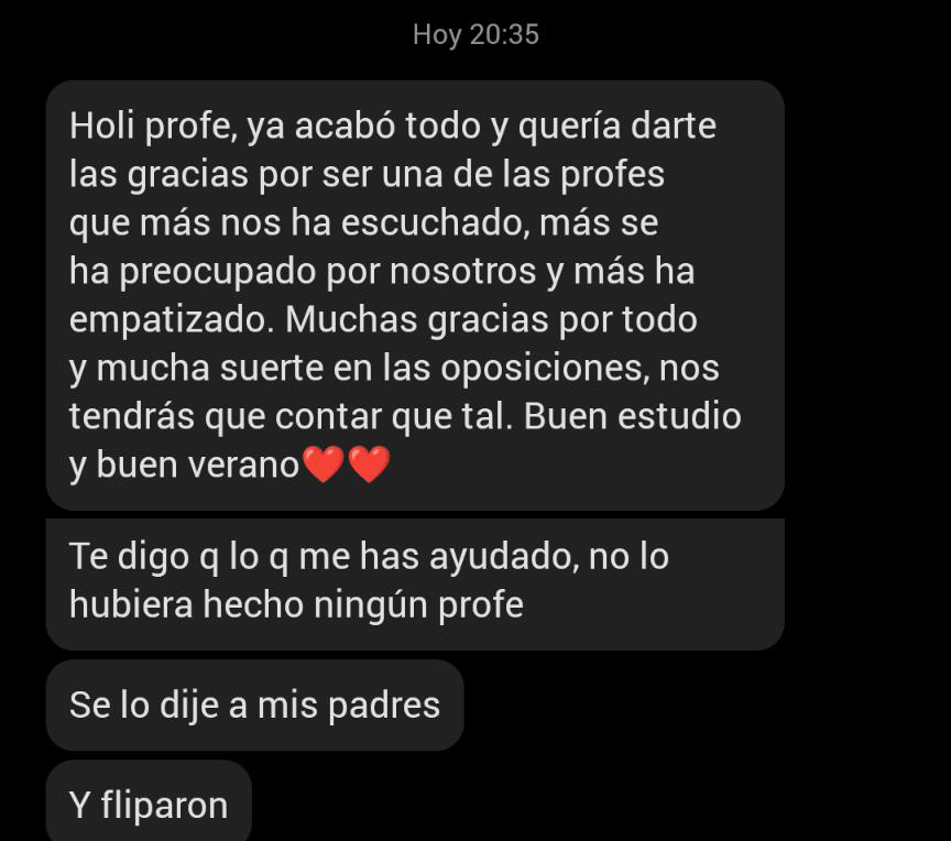 Mensaje de WhatsApp con opinión sobre el trabajo docente